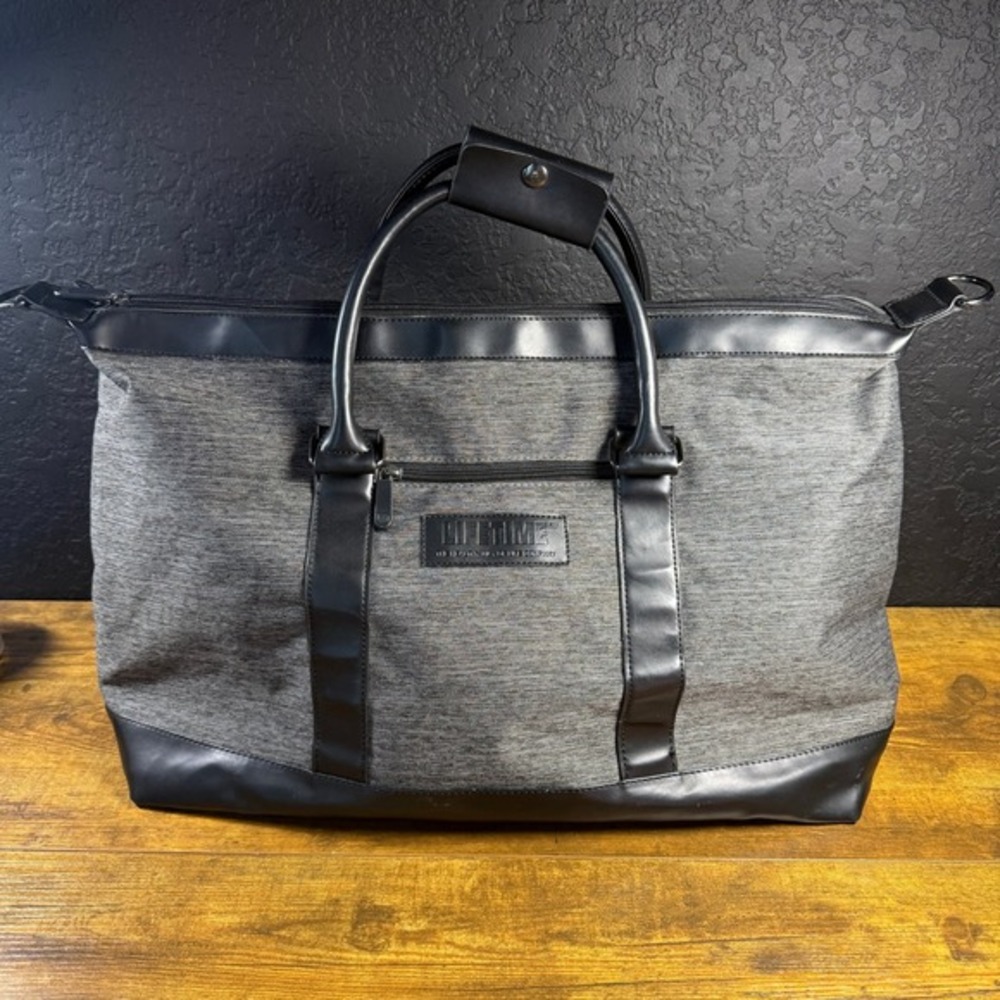 Lifetime Gray Canvas Faux‎ Leather Trim Duffel Weekender Travel Bag Large Unisex